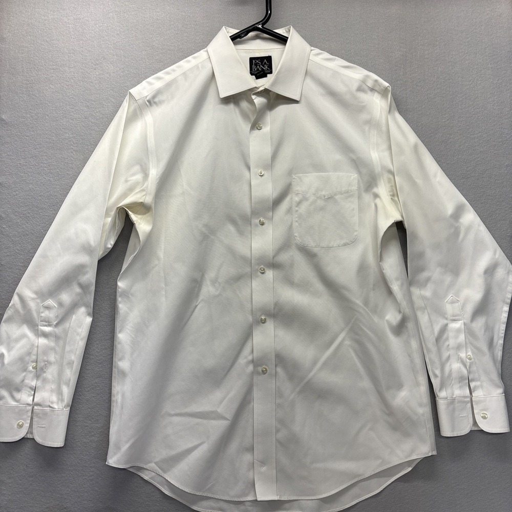 Jos. A. Bank Dress Shirt Traveler Slim Men 16.5 34 White Solid Button Front